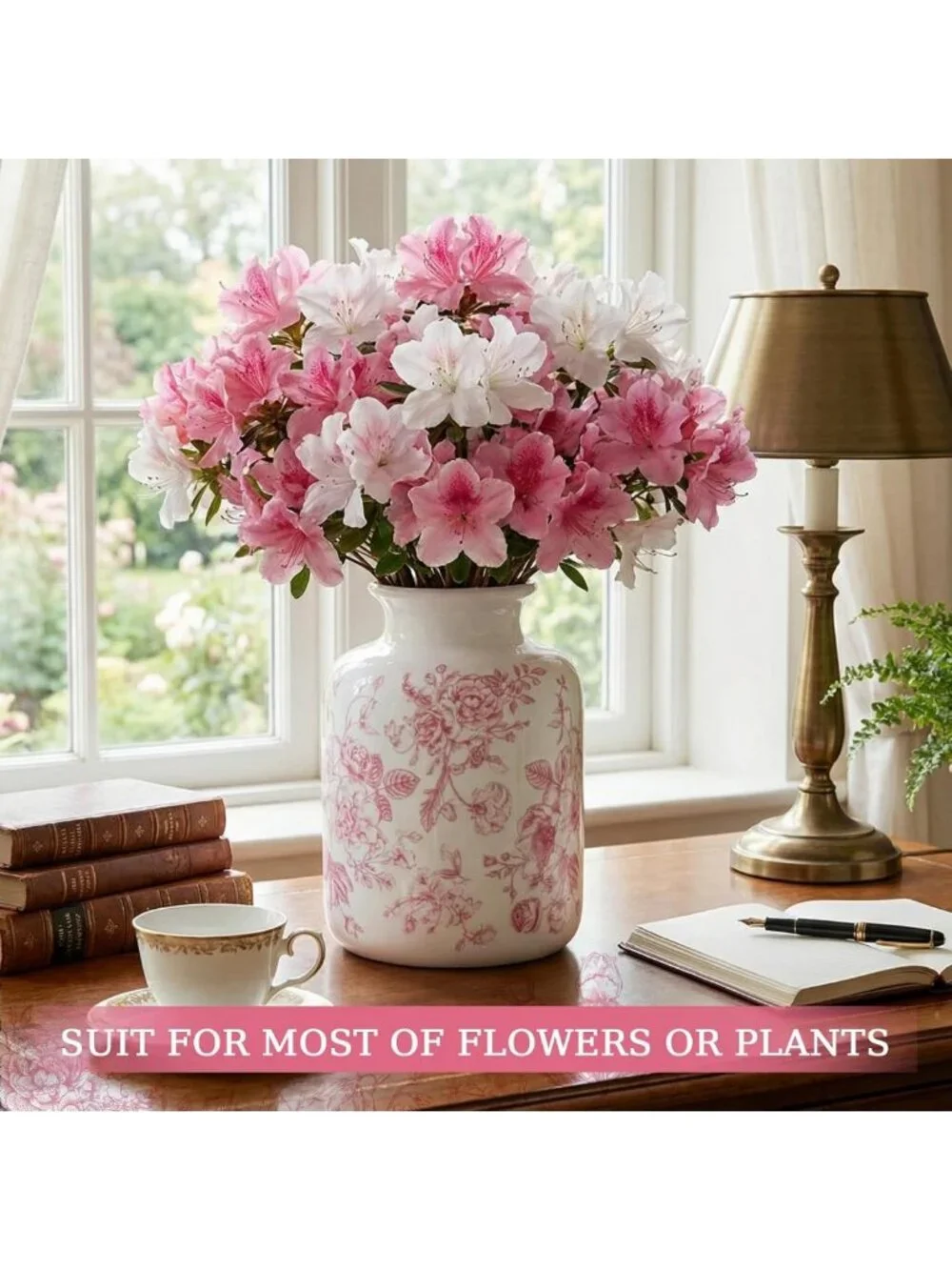 Large Pink Vintage Floral Vase - Retro Rustic Ice Cracked Ceramic Home Decor